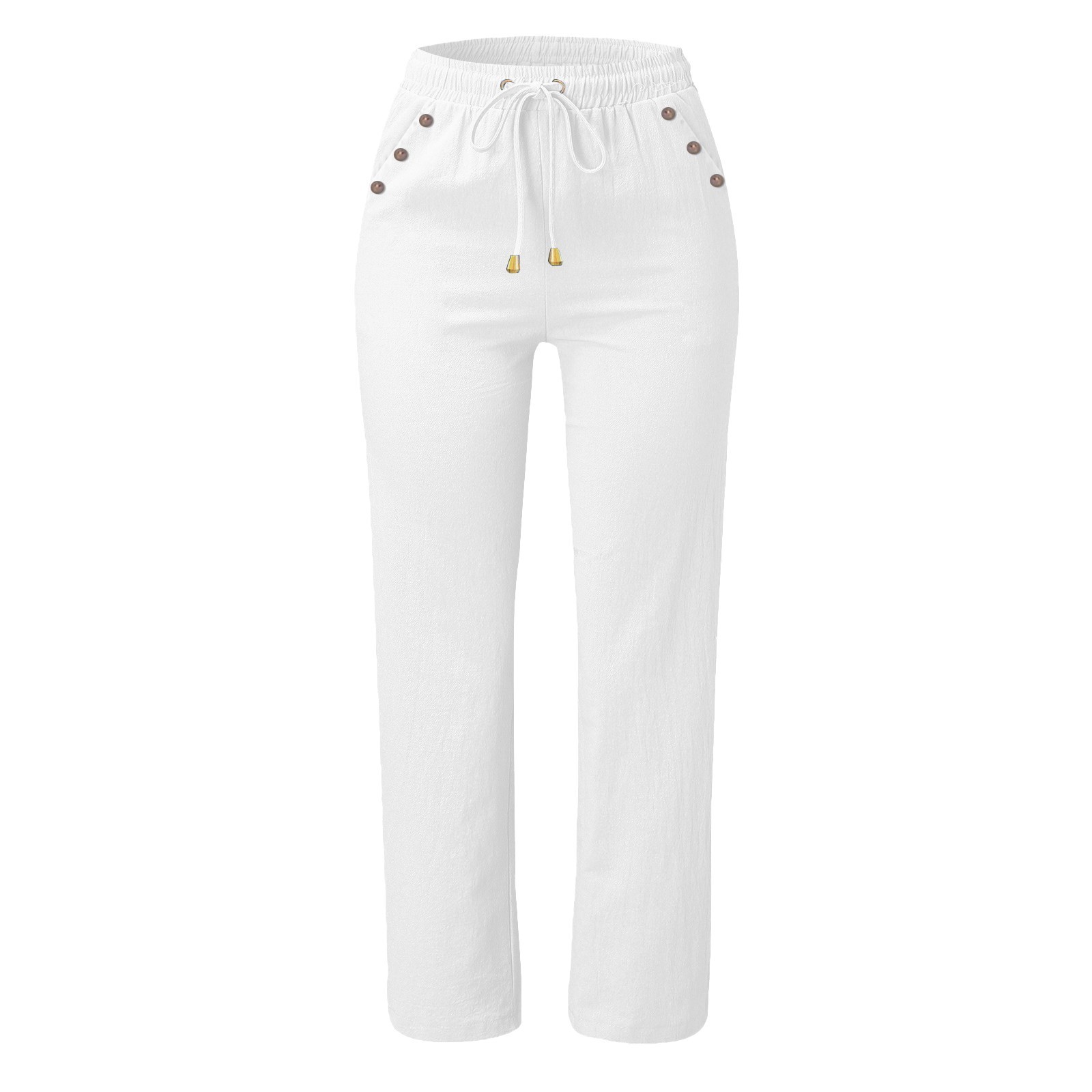 thumbnail image 5 of Pantalones elásticos de pierna recta para mujer - Cintura con cordón de algodón - Casual de cintura alta - Terciopelo dorado - Tallas S-XXL - Todas las estaciones, 5 of 5